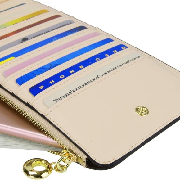 Women's RFID Blocking Genuine Leather Multi Card Organizer Wallet with Zipper Po - Picture 4 of 7